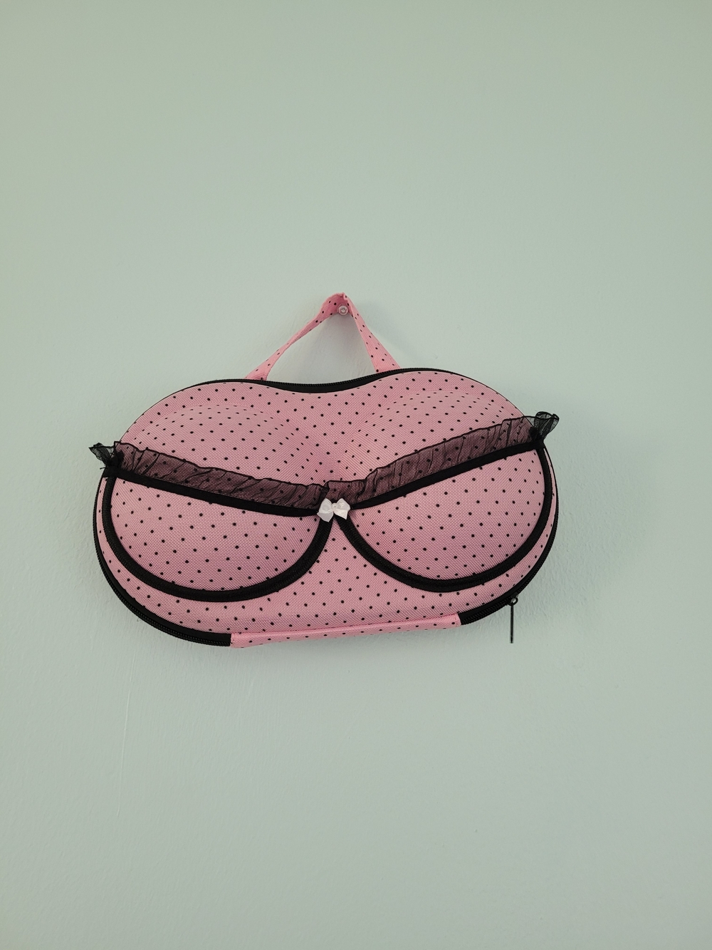 & Other Stories Pink Polka Dot Cosmetic Lingerie Case with Black Trim